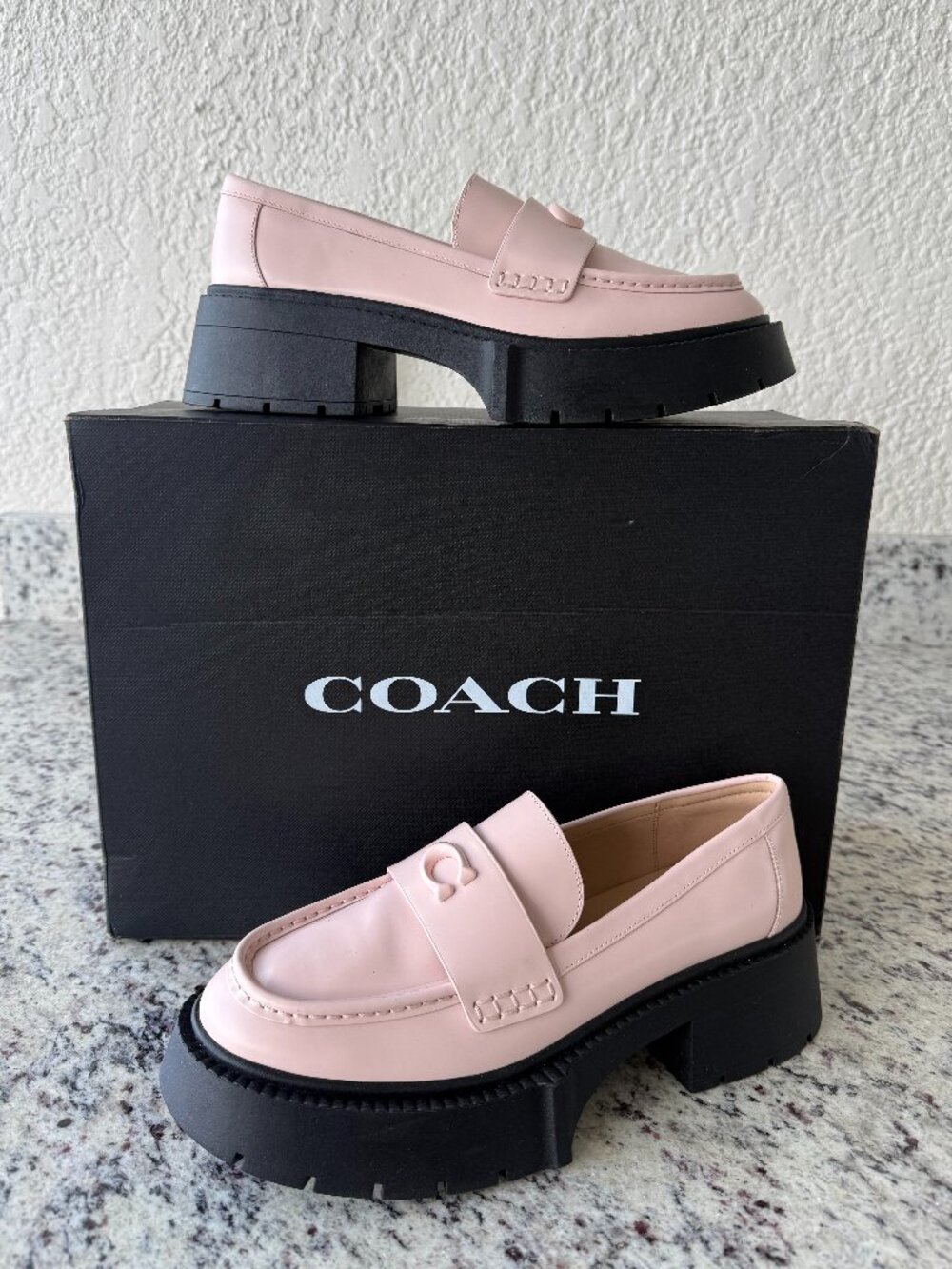 Coach Leah Platform Leather Women's 8.5 Loafer Pink Preppy Retro Casual New